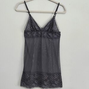 Victoria's Secret 2000's Gray Mesh Floral Lace Slip Medium
